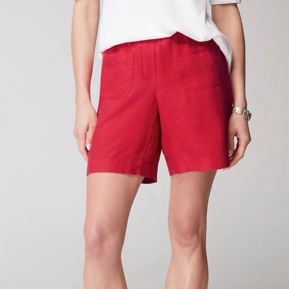 J. Jill Linen Shorts Womens Sz. 3X Strawberry Jam Pull On Patch Beachcore NWT